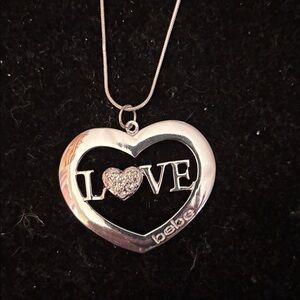 Bebe Long Silver Heart Necklace